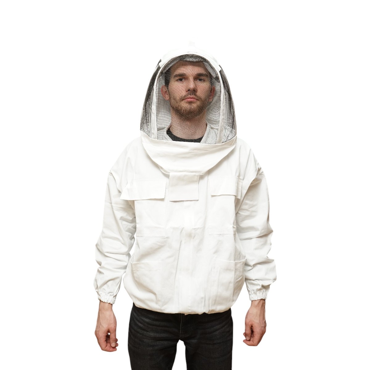 Bluza apicola alba cu masca de protectie tip gluga marimea L